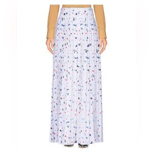 Le Bohemian’s White Pleated Maxi Skirt ( multicolored block print)